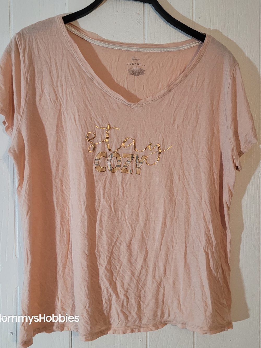 Live Well Womens Large Rose Pink Short Sleeve Gold 'Star Cozy' Graphic Tee